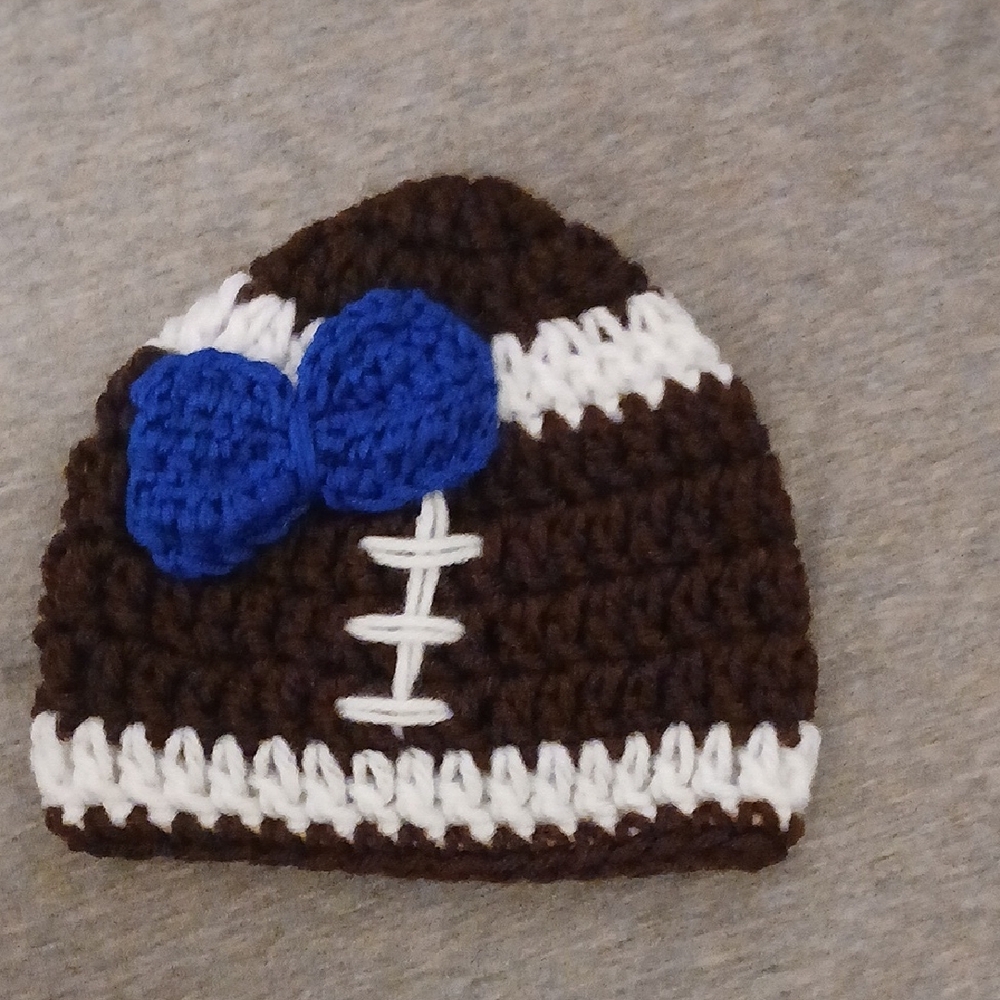 Brown and Blue Crochet Kids Beanie